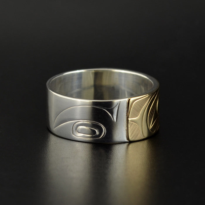 Wolf - Silver Ring with 14k Gold Overlay