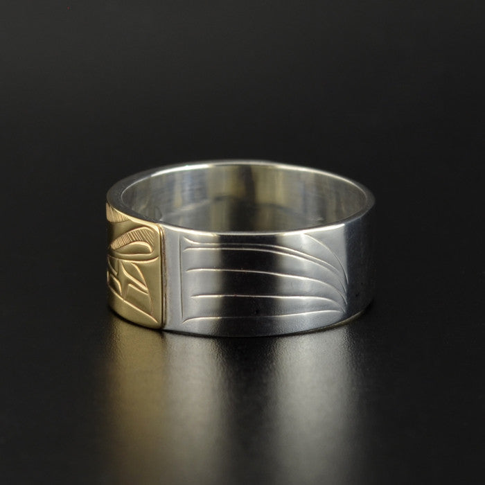 Wolf - Silver Ring with 14k Gold Overlay