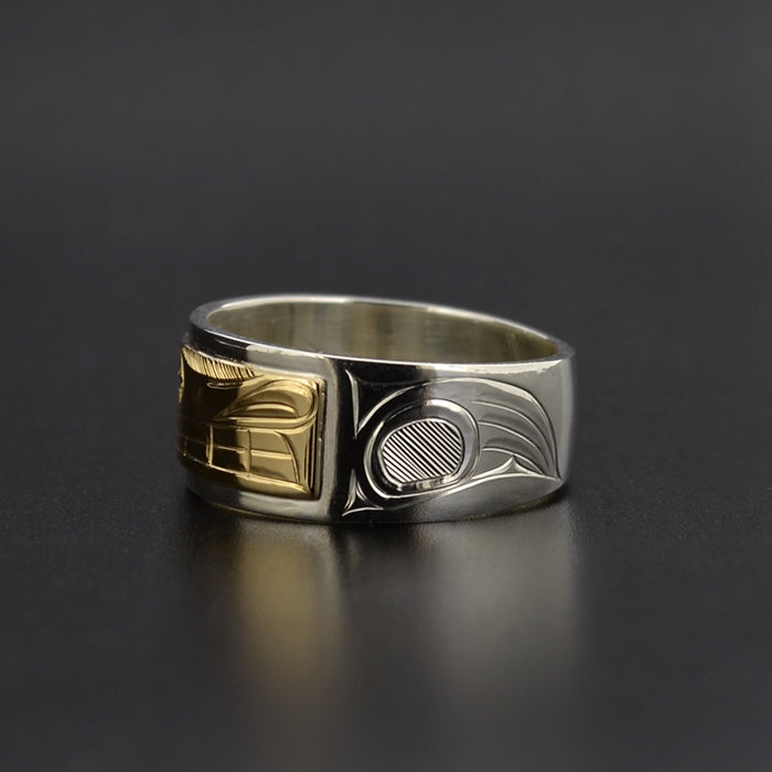 Wolf - Silver Ring with 14k Gold and Diamond