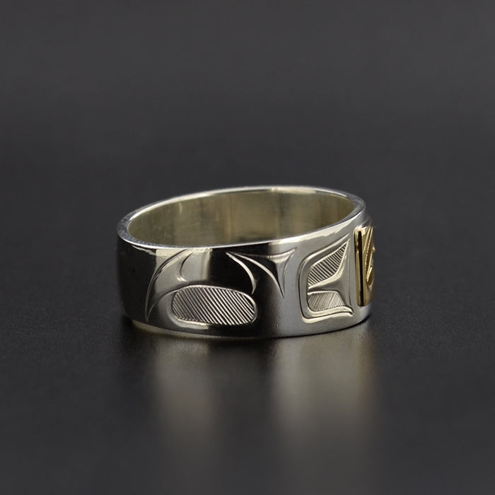 Wolf - Silver Ring with 14k Gold and Diamond