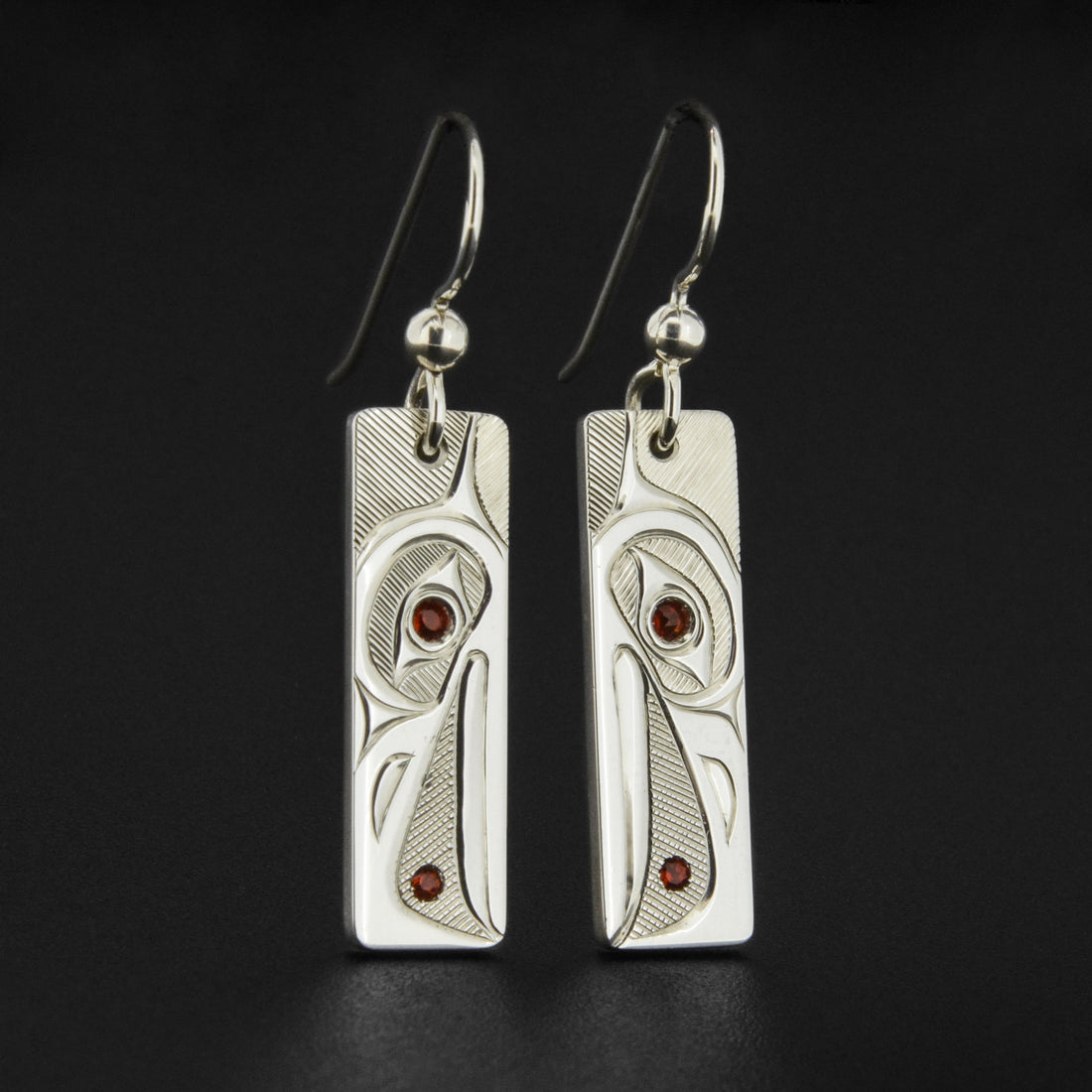 Raven and Light - Silver Earrings with Garnet