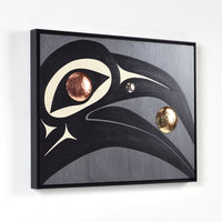 Raven and the Light - Acrylic on Wood Panel with Mixed Metals