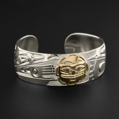 Sun and Raven - Silver Bracelet with 14k Gold