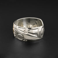 Sun and Raven - Silver Bracelet with 14k Gold