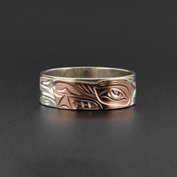 Wolf - Silver Ring with 14k Rose Gold