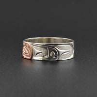 Wolf - Silver Ring with 14k Rose Gold