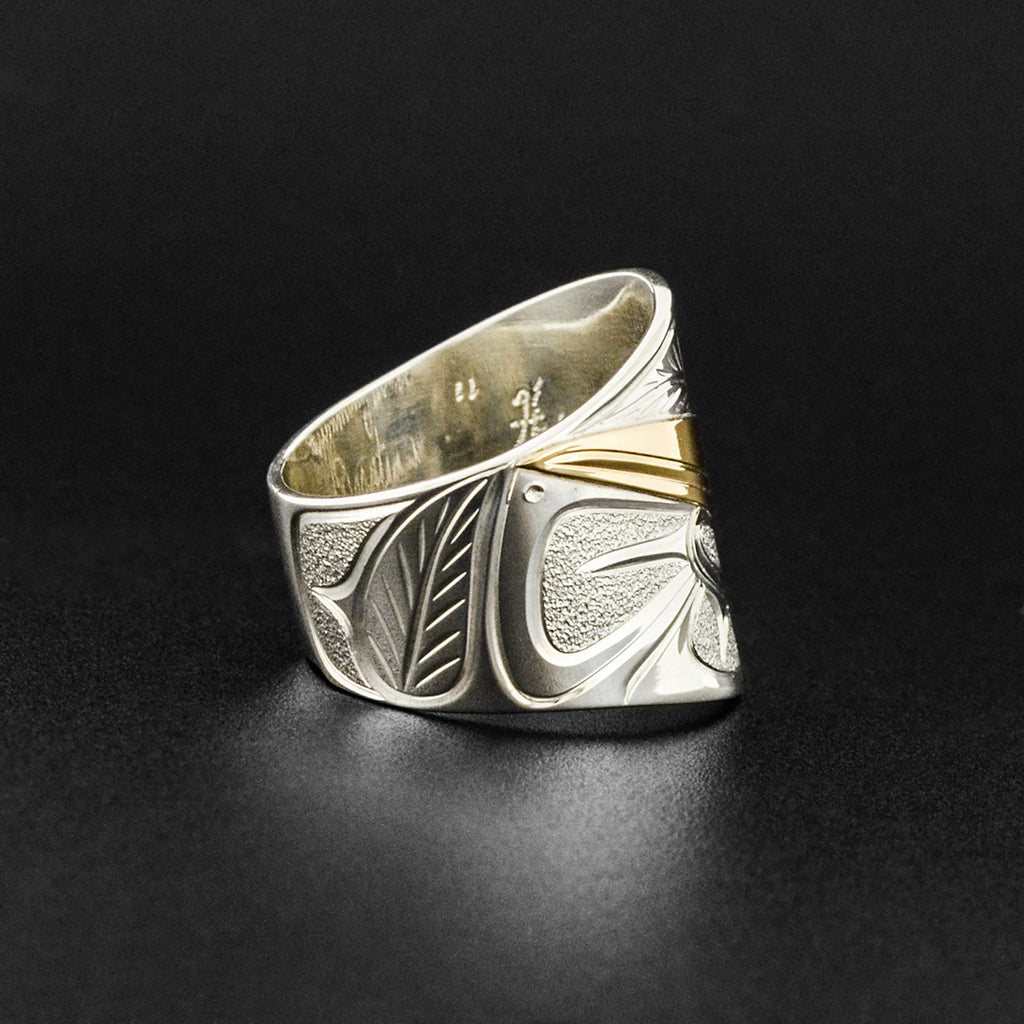 Hummingbird - Silver Ring with 14k Gold