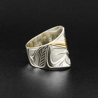 Hummingbird - Silver Ring with 14k Gold