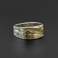 Wolf - Silver Ring with 14k Gold