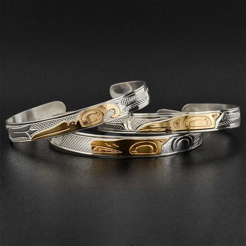 Various Designs - 3/8" Wide Silver Bracelet with 14k Gold