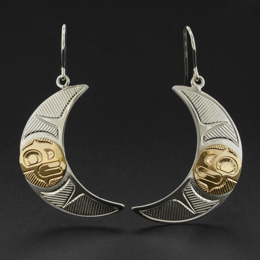Crescent Moon - Silver Earrings with 14k Gold