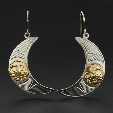 Crescent Moon - Silver Earrings with 14k Gold