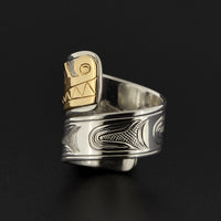 Lightning Snake - Silver Ring with 14k Gold