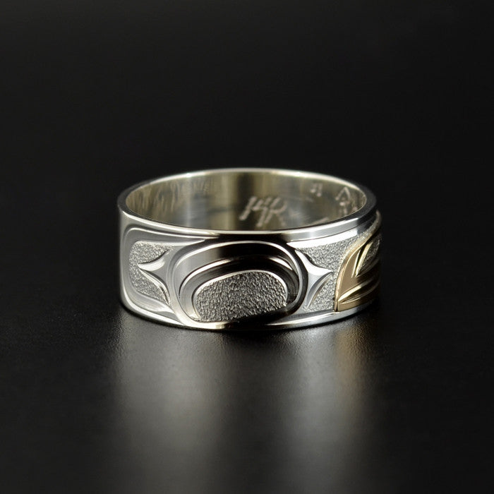 Raven - Silver Ring with 14k Yellow Gold