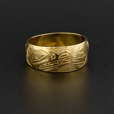 Wolf and Moon - 14k Gold Ring