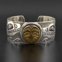 Killerwhales and Moon - Silver Bracelet with 14k Gold