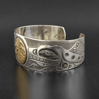 Killerwhales and Moon - Silver Bracelet with 14k Gold