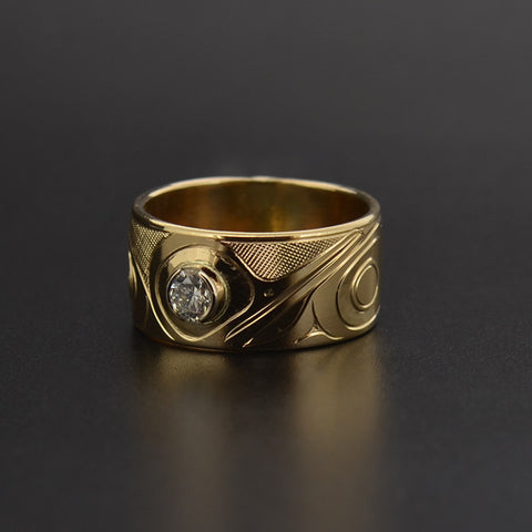 Hummingbird - 14k Gold Ring with Diamond