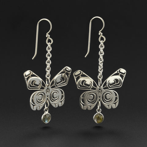Butterfly - Silver Earrings with Labradorite