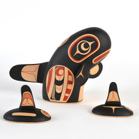 Mother Orca with Calves - Basswood Sculpture