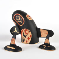 Mother Orca with Calves - Basswood Sculpture