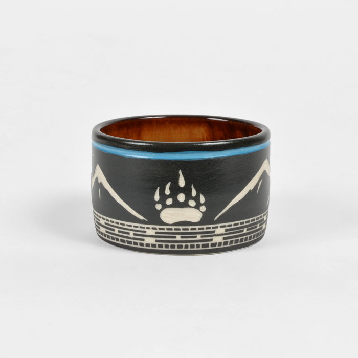 Bear Claw and Mountains - Hand Carved Ceramic Vase