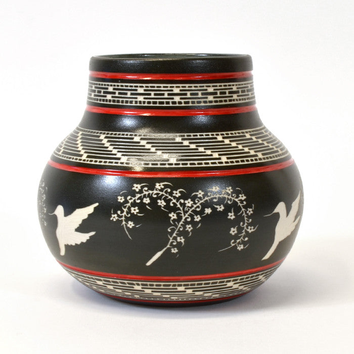 Hummingbirds - Hand Carved Ceramic Vase