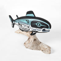 Salmon - Basswood Sculpture on Driftwood