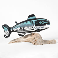 Salmon - Basswood Sculpture on Driftwood