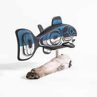 Salmon - Basswood Sculpture on Driftwood