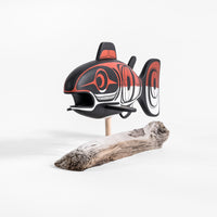 Salmon - Basswood Sculpture on Driftwood