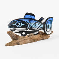 Salmon - Basswood Sculpture on Driftwood