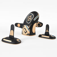 Spyhop Killerwhale with Calves - Basswood Sculpture