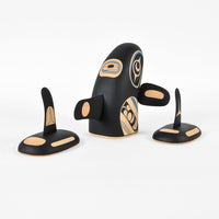Spyhop Killerwhale with Calves - Basswood Sculpture