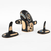 Spyhop Killerwhale with Calves - Basswood Sculpture