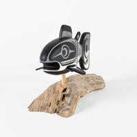 Salmon - Basswood Sculpture on Driftwood