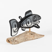 Salmon - Basswood Sculpture on Driftwood