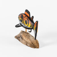 Salmon - Basswood Sculpture on Driftwood