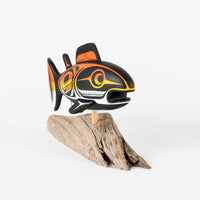 Salmon - Basswood Sculpture on Driftwood
