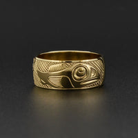 Killerwhale and Salmon - 14k Gold Ring