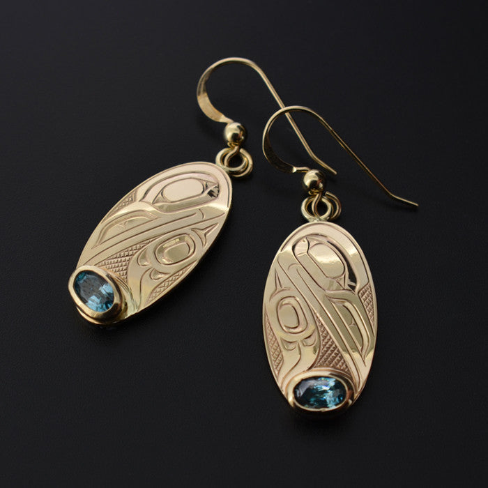 Ravens - 14k Gold Earrings with Blue Tourmaline