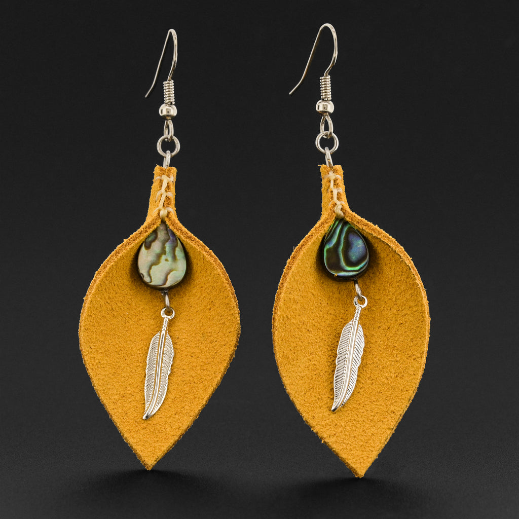 Leather Earrings with Abalone and Silver
