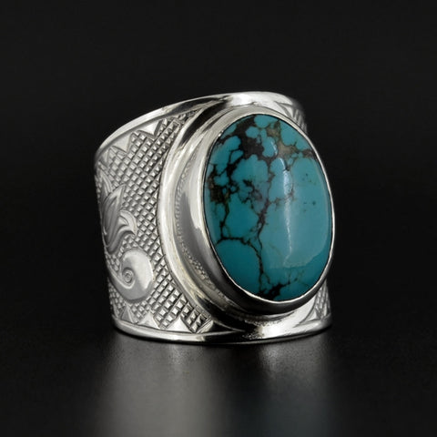 Floral - Silver Ring with Turquoise