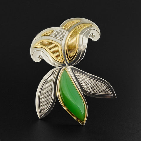 Floral - Silver Brooch with 14k Gold