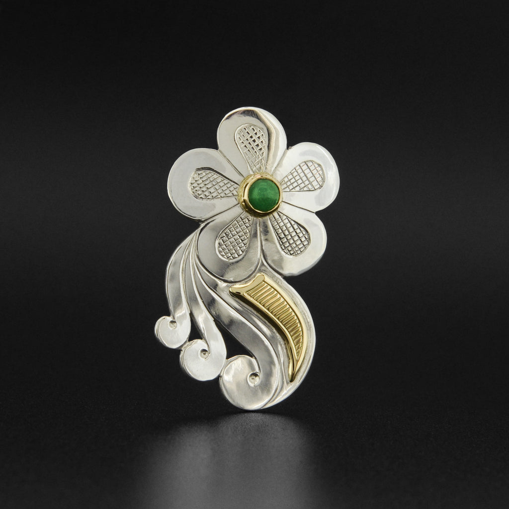 Floral - Silver Pendant with 14k Gold