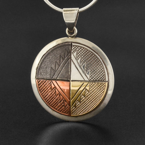 Medicine Wheel - Silver Pendant with Copper and Gold