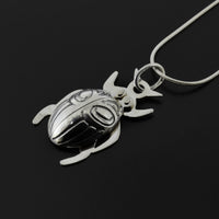 Beetle - Silver Pendant with Hypersthene