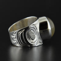 Eagle - Silver Ring with Grey Moonstone
