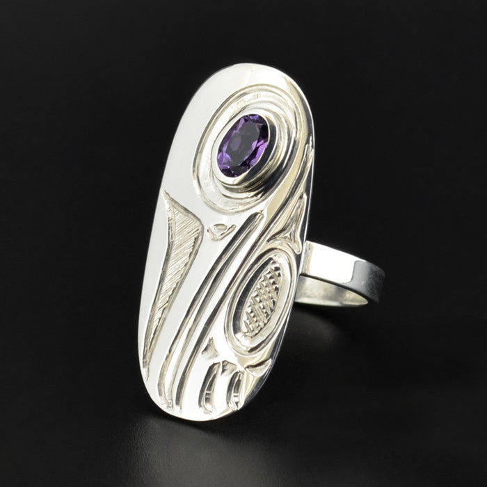 Hummingbird - Silver Ring with Amethyst