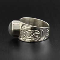 Thunderbird and Killerwhale - Silver Ring with Grey Moonstone